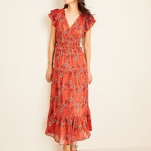 Ann Taylor Petite Floral Flutter Sleeve Maxi Dress